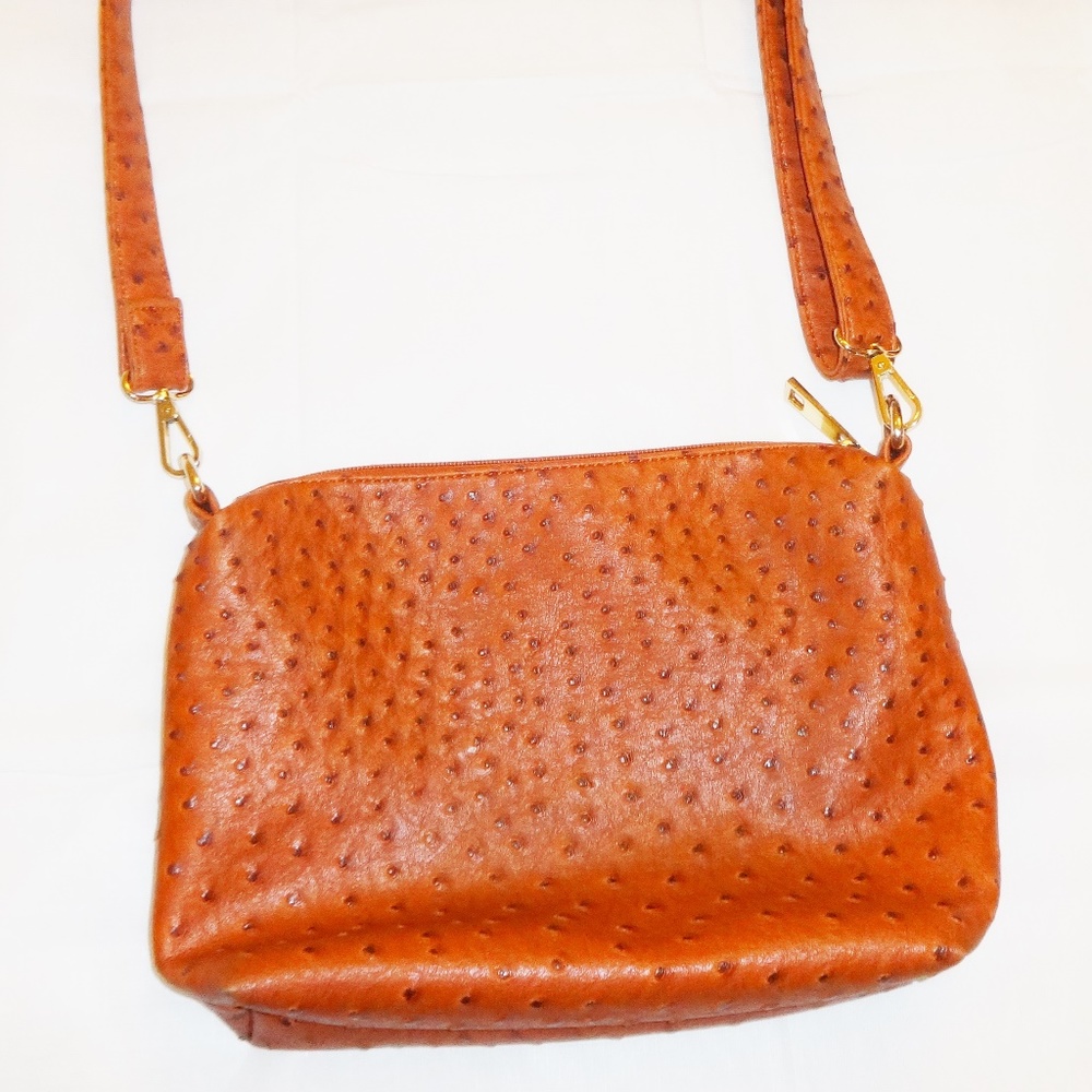 small dark orange faux ostrich leather purse